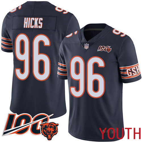 Chicago Bears Limited Navy Blue Youth Akiem Hicks Home Jersey NFL Football #96 100th Season->youth nfl jersey->Youth Jersey